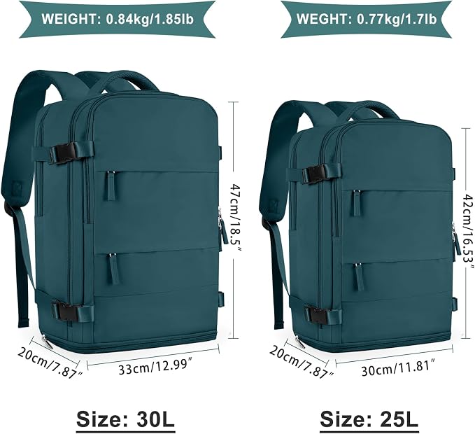 coowoz Large Travel Backpack For Women Men,Carry On Backpack Flight Approved,Hiking Backpack Waterproof Outdoor Sports Rucksack Casual Daypack Fit 15.6 Inch Laptop Shoes Compartment,30L(Peacock Blue) - Image 2