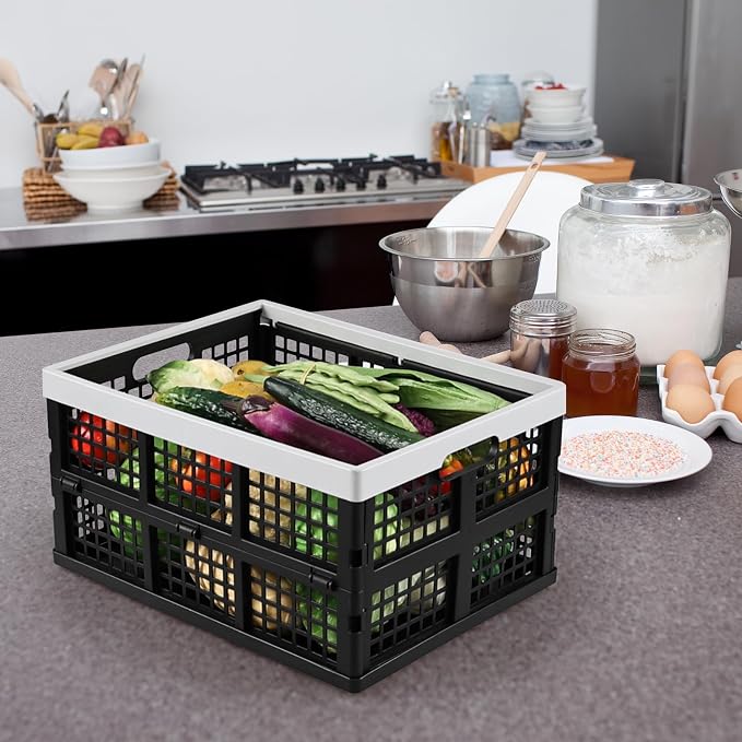 2-Pack 34 L Plastic Collapsible Storage Crates, Stackable Basket Bin | Foldable Milk Crate - Image 5