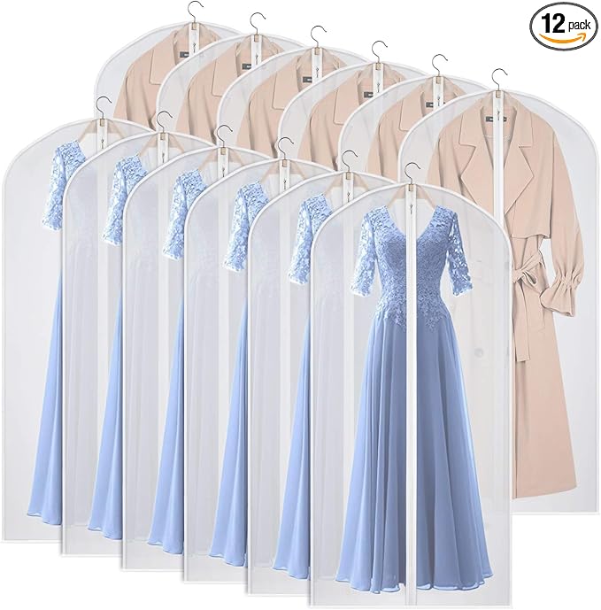 60'' Garment Bags Dress Bag for Storage (Set of 12) Dust-Proof Suit Protector Cover Bag with Zipper for Long Dresses, Suit, Coat Closet Clothes Storage by Kntiwiwo