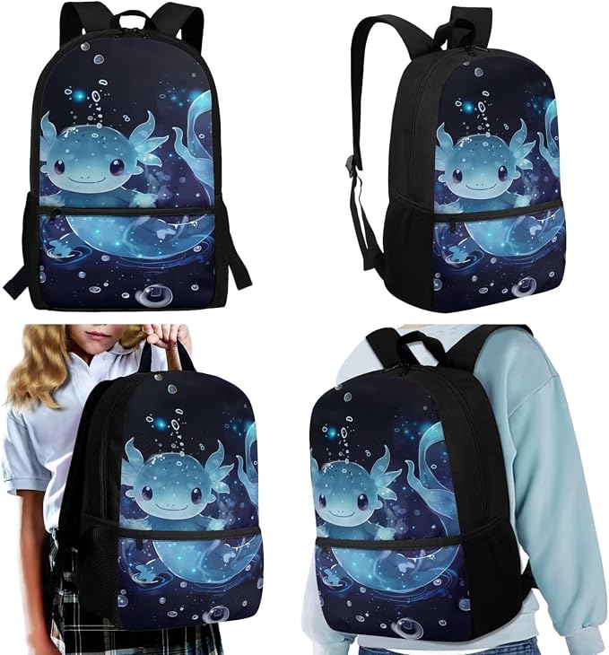 Axolotl Backpack with Lunchbox and Pencil Case Water Bottle Holder Cute School Backpack for Girls 6-8 Lunch Box, Large Capacity 17 Inch First Grade Bookbag Lunchbag, 4-in-1 - Image 2