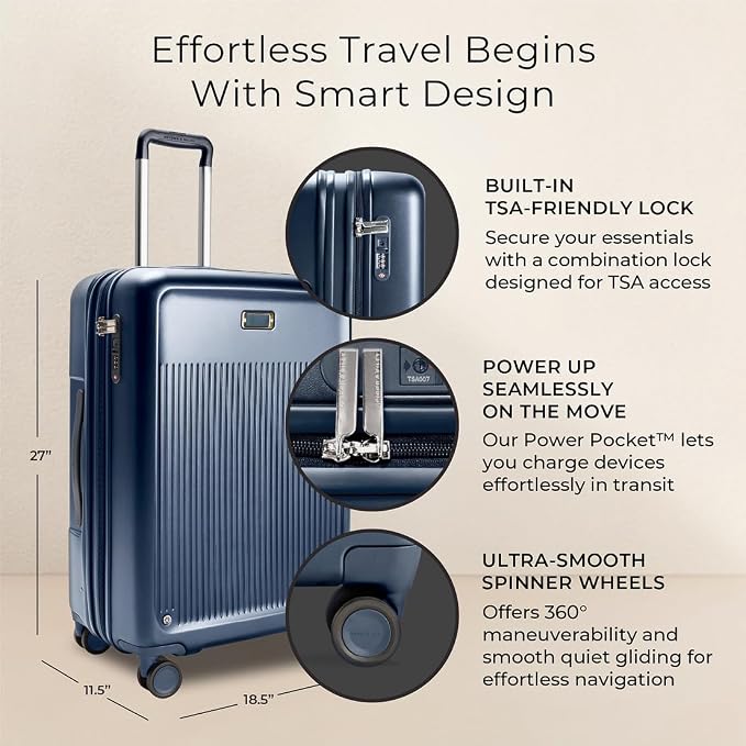 Briggs & Riley 27" Medium Expandable Spinner - Checked Luggage for Travel, Suitcases with Wheels, Hardside Rolling Bag for Men & Women, Self-Repairing Zipper - Sympatico Collection, Navy - Image 2