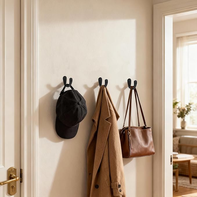 CBWLWJ 32 Pack Coat Hooks Wall Mounted Single Prong Robe Wall Hooks for Hanging Towel Hooks for Living Room, Bathroom, Kitchen, Bedroom for Coat, Bag, Scarf, Towel, Hat, Key, Cup (Black) - Image 5