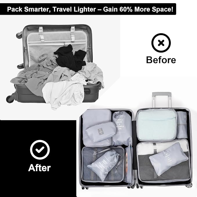 AiQInu 10 Piece Suitcase Organizer, Packing Cube Set Travel Organizer, Space-Saving for Clothes, Shoes, Underwear, Cosmetic Products - Image 4