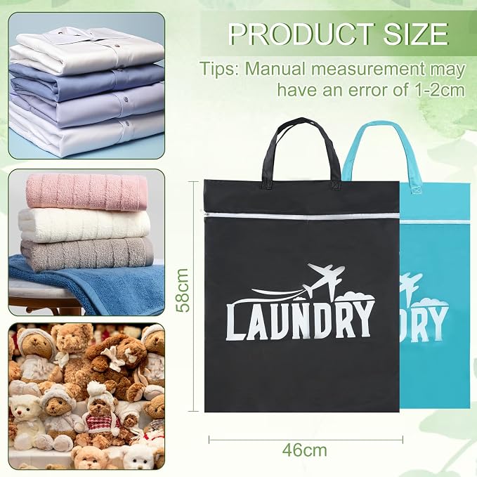 HOTUT Travel Dirty Clothes Bag, 2PCS Waterproof Dry Wet Bag with Zipper, 54×41cm Foldable Laundry Bag, with Handle, Laundry Bag for Gym, Swimming, Home, Travel - Image 3