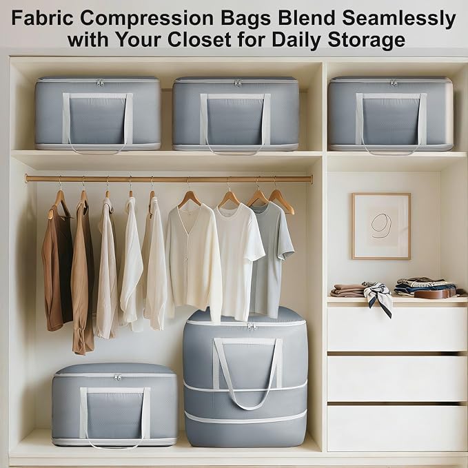 Comforter Storage Bag - 120L Bedding Storage Bags for Moving Closet, Washable Blanket Storage Bag, Ultra Space Saving Self Compression Organizer, 4-Pack, Grey - Image 4