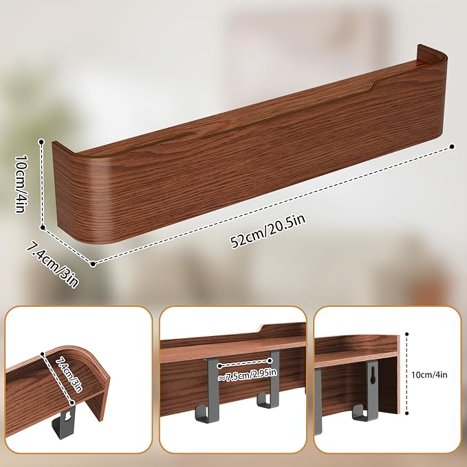 Wall Mounted Coat Rack with Shelf, Wooden Entryway Organizer with Hidden Metal Hooks for Hanging Coats Bags Keys, Modern Floating Shelf for Hallway Bathroom - Image 3