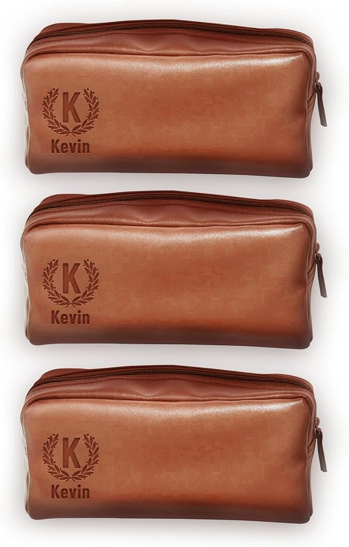 Leather Toiletry Bag for Men - Custom Toiletry Bag for Men - Personalized Toiletry Bag for Men - Custom Travel Toiletry Bag for Men, Mens Shaving Bag for Birthday, Holiday & Groomsmen Gifts (3, Brown) by Cusmiz
