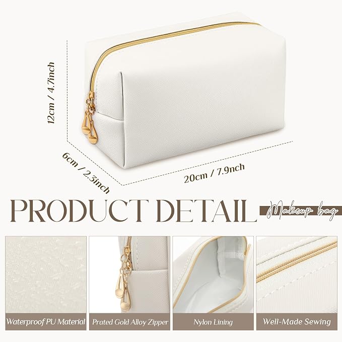 Kigeli 1 Pc Makeup Bag Bulk PU Leather Cosmetic Pouches Waterproof Plain with Zipper Preppy Makeup Pouch Toiletry Bag for Women Wedding Bachelorette Party Gift Travel Storage Organizer (White) - Image 2
