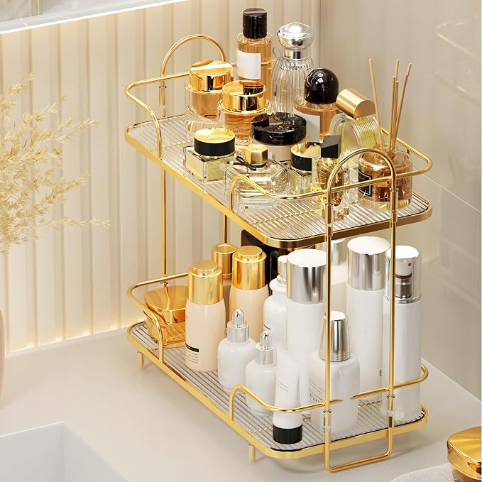 2 Tier Corner Bathroom Counter Organizer, Cosmetic Skincare Organizer, Bathroom Countertop Perfume Tray Vanity Organizer, Kitchen Spice Corner Storage Shelf | Cosmetic Skincare Organizer - Image 2