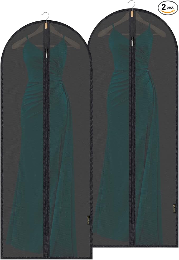 BALEINE 60'' Translucent Garment Bags, 2 Packs PEVA Dress Bag for Closet Clothes Dresses Suit Coats Storage (Black, 2PK) by BALEINE