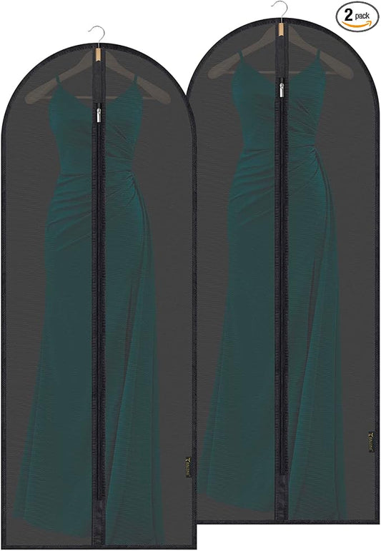 BALEINE 60'' Translucent Garment Bags, 2 Packs PEVA Dress Bag for Closet Clothes Dresses Suit Coats Storage (Black, 2PK) by BALEINE
