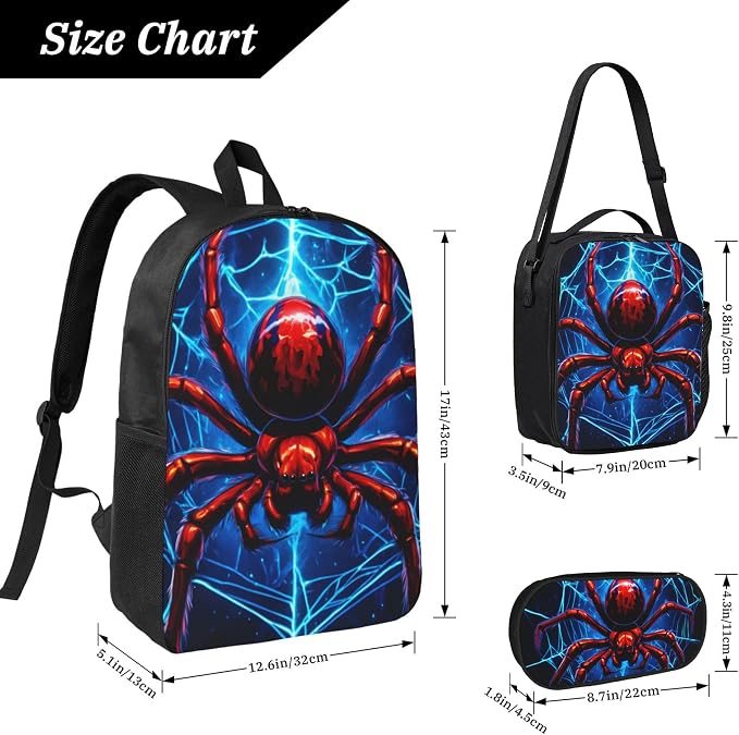 Halloween Kids School Backpack Set with Lunch Bag & Pencil Case 17 Inch Large Capacity School Bag Bookbag for Boys Girls - Image 3