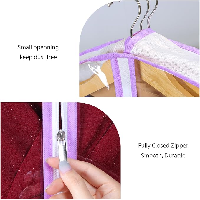 Zilink Breathable Dress Bags for Gowns 72" Clear Wedding Dress Garment Bag Dress Bags for Hanging Clothes with 4" Gussted for Long Evening Dresses, Fur Coat, Long garment Bags for Gowns, Set of 2 - Image 3