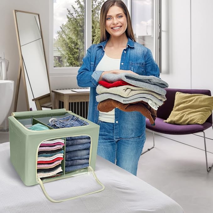 Sorbus Storage Bins with Divided Interior - Large Stackable & Foldable Organizer Containers with Metal Frame, Oxford Fabric, Large Window & Carry Handles - Organization for Bedroom, Linens & Clothes - Image 4