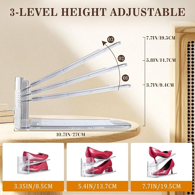 Adjustable Shoe Slots Organizer,36PACK Transparent Shoe Stackers Shoe Rack Holder Shoe Space Savers Double Layer Stack Shoe Racks for Closet Organization(Transparent) - Image 4