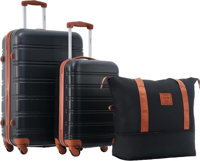 Merax Luggage Sets 2 Piece Suitcase Set 20/28 IN,Carry on Luggage and Travel Bag TSA Lock Expandable,Hard Case Luggage with Spinner Wheels,Black and Brown by Merax