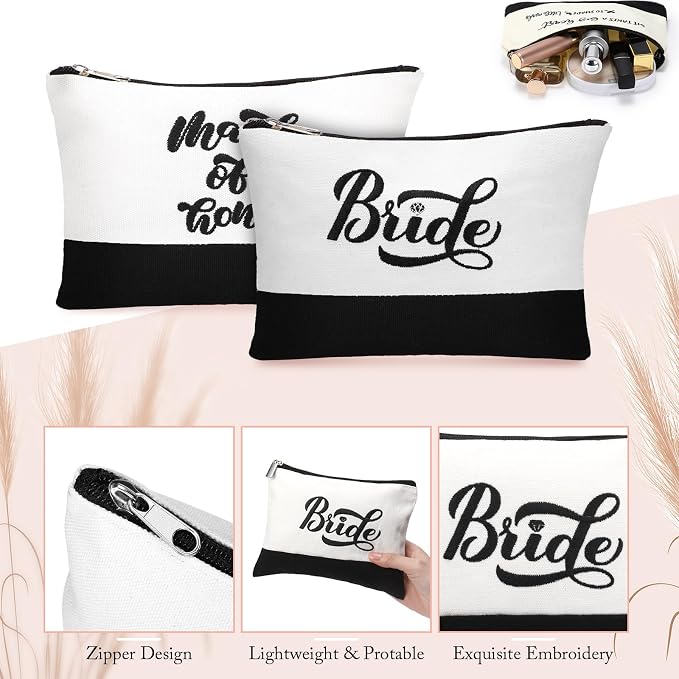 Sweetude 20 Pcs Bride Canvas Tote Bag Bulk with Makeup Bags Gifts for Bride Bridesmaid Tribe Wedding Engagement Bridal Shower - Image 5