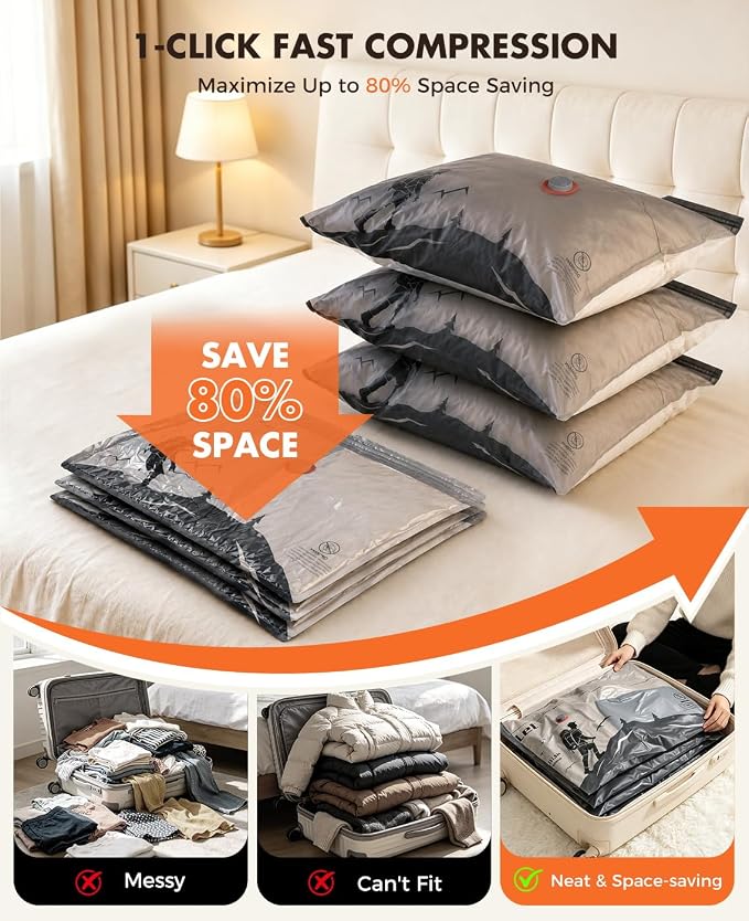 Vacuum Storage Bags with Electric Pump, 60kPa Professional Suction Vacuum Seal Bags for Clothing and Bedding, Travel Vacuum Bags with Portable Cordless Pump, Space Saver Bags 15 Jumbo Set - Image 4