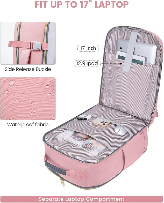 LOVEVOOK 50L Travel Backpack for Women & Men, Airline Approved Carry On Luggage with 3 Packing Cubes, TSA Overnight Bags, Waterproof Personal Item Bag, Weekender Essentials Backpacks fits 17" Laptop - Image 8