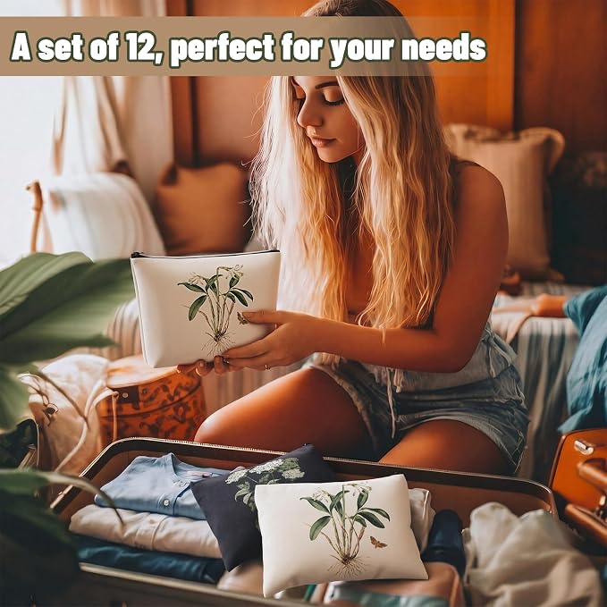 Sweetude 12 Pcs Vintage Flowers Makeup Bag Bulk Rustic Country Gifts Portable Travel Cosmetic Bags with Zipper Retro Floral Waterproof Roomy Travel Toiletry Organizer Storage Beauty Pouch for Women - Image 5
