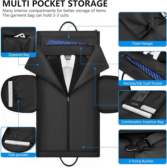 Carry-On Garment Bag for Travel, Convertible Duffel Bag for Men - 2 in 1 Large Luggage Dress Bag with Shoe Pouch - Image 2