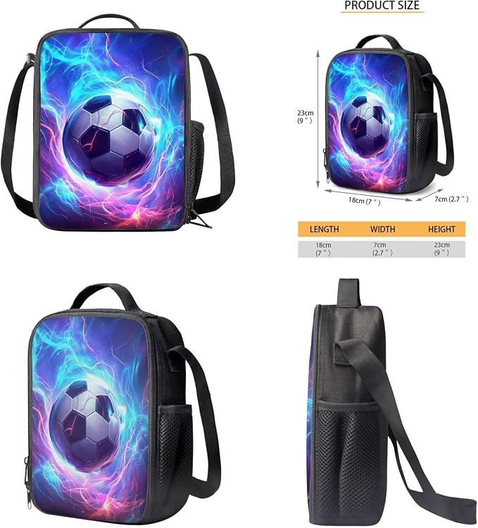 Lightning Soccer Backpack for Boys Girls Backpack with Lunch Box Water Bottle Holder with Strap and Pencil Case 4PCS Set Bookbag with Compartments for School 17 inch Sturdy School Bag for Kids - Image 5