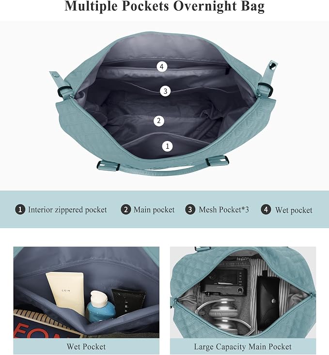 Travel Duffel Bag, Carry On Overnight Weekender Bags for Women | Travel Bag with Wet Pocket & Trolley Sleeve, For Spirit Airlines 18x14x8 Personal Item Bag - Image 4