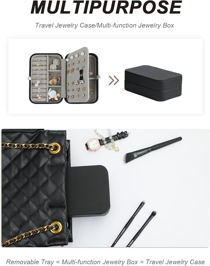 Black Jewelry Box, Large Travel Jewelry Case Organizer, 2 Layer Jewelry Holder Organizer, Traveling Jewelry Organizer for Women, Watch Case for Women（Black） - Image 5