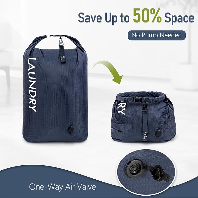 WiseBoy Travel Laundry Bag 2 Pack, Compression Laundry Bag for Dirty Clothes, Waterproof Wet Dry Bag, Pump-Free Space Saving Organizer for Suitcase Packing, Gym, Swim, Camping (Navy Blue & Green) - Image 5