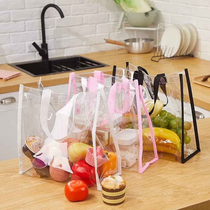 Saintrygo 20 Pack Clear Tote Bags Bulk 12 x 12 x 6 PVC Plastic Tote Bag with Handles for Stadium Work Beach Sports(Mixed Color) - Image 6