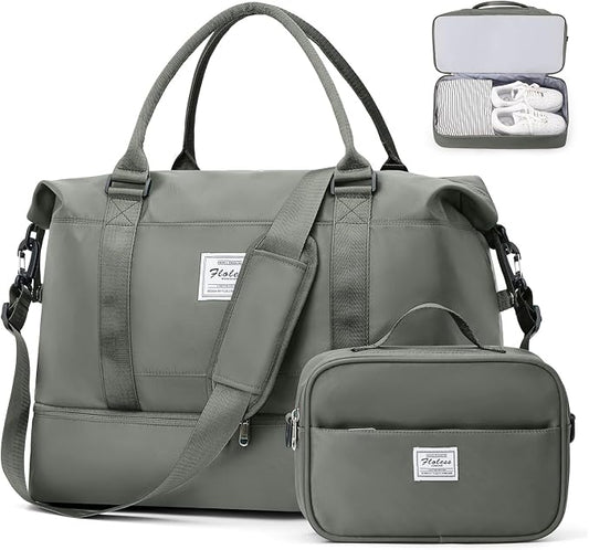 Weekender Bags for Women, Travel Duffel Bags with Shoe Compartment,Personal Item Travel Bag for Airlines, Carry on Overnight Tote Bag for women with Toiletry Bag, Olive Green by SUNMOP