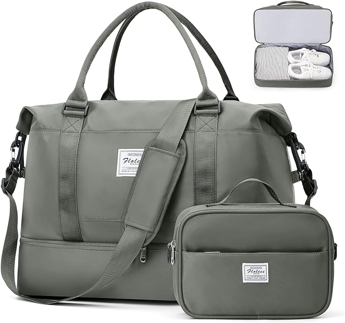 Large Weekender Bags for Women, Travel Duffel Bags with Shoe Compartment,Personal Item Travel Carry on Overnight bag for women Travel Set,Olive Green2 by SUNMOP