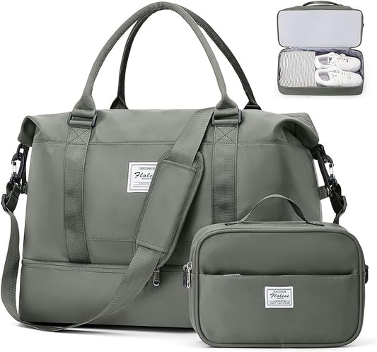 Large Weekender Bags for Women, Travel Duffel Bags with Shoe Compartment,Personal Item Travel Carry on Overnight bag for women Travel Set,Olive Green2 by SUNMOP