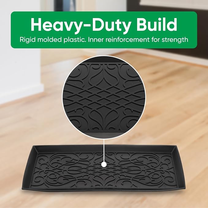 Superio Rubber Boot & Shoe Tray, 34 x 14 x 2 Rectangle, Heavy Duty, Protects Floors from Water and Dirt, Waterproof for All Weather Indoor Outdoor Use, Black (2) - Image 5