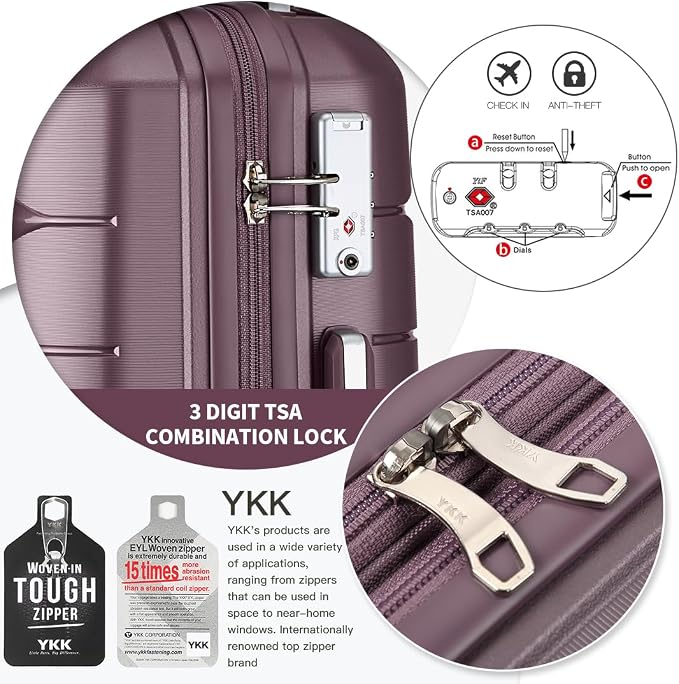 Somago Luggage Sets 4 Piece Lightweight Hardside Polypropylene Travel Suitcases with Double Spinner Wheels and TSA Lock,Elegant Purple - Image 3