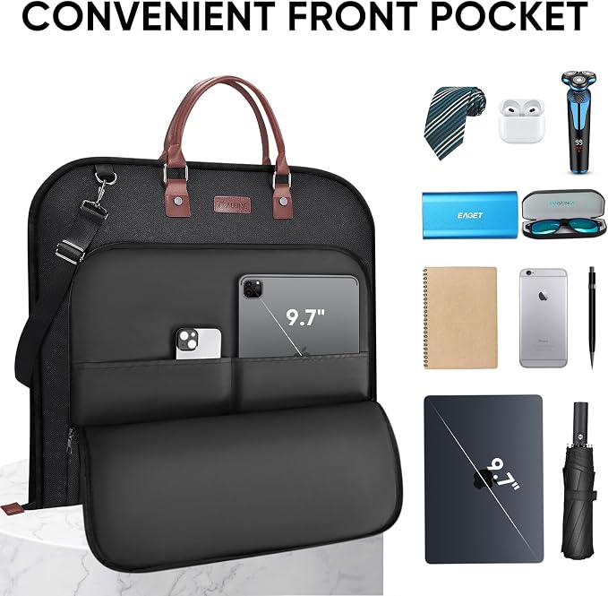 BALEINE Travel Garment Bag, Travel Suit Bag for Men, Water Resistant Carry on Garment Bag for Hanging Clothes, Garment Duffel Bag for Travel Business (Black, 42") - Image 3