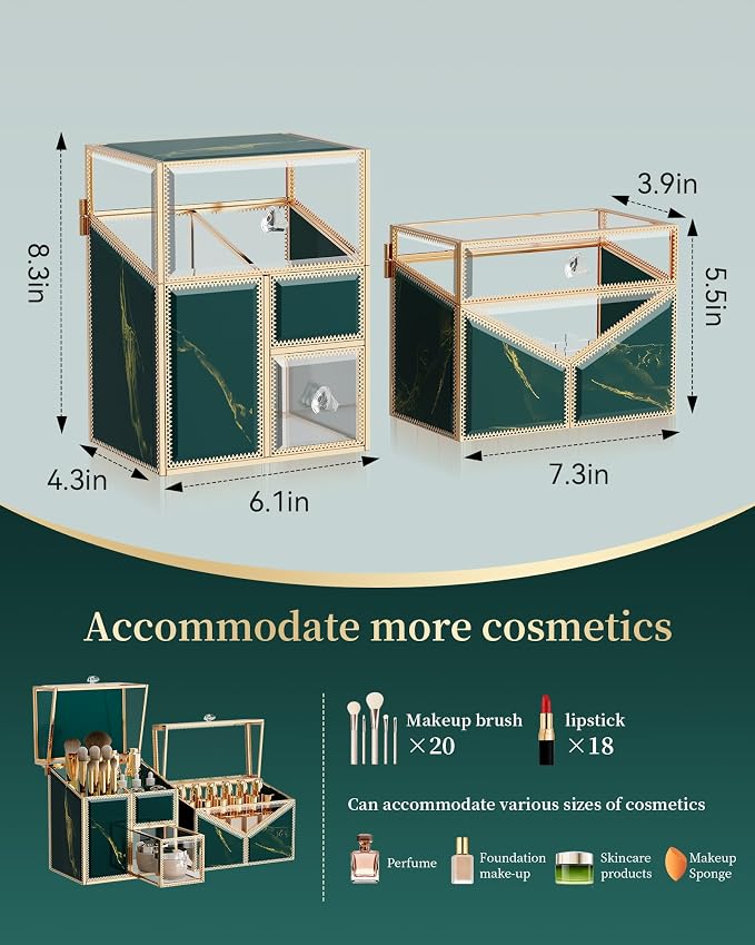 CoralHouse Makeup Organizer Countertop Set – Vanity Holder with 18-Slot Lipstick Organizer & Covered Makeup Brush Holder – Skincare, Perfume & Cosmetic Display for Bathroom or Dresser - Image 6