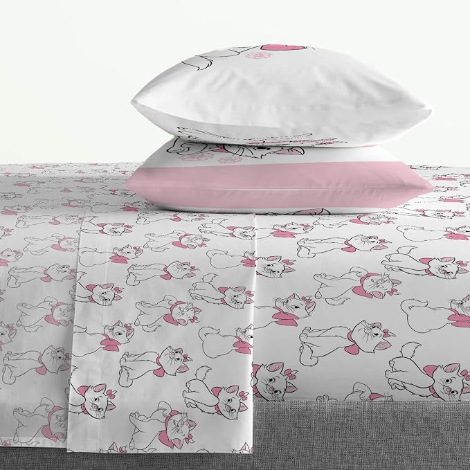 Jay Franco Kids Sheet Set with Fitted, Flat Sheets & Pillow Cover - Ultra-Soft Bedding with Pillowcase for Room Decor, White - Aristocats, 4 Piece Full - Image 6
