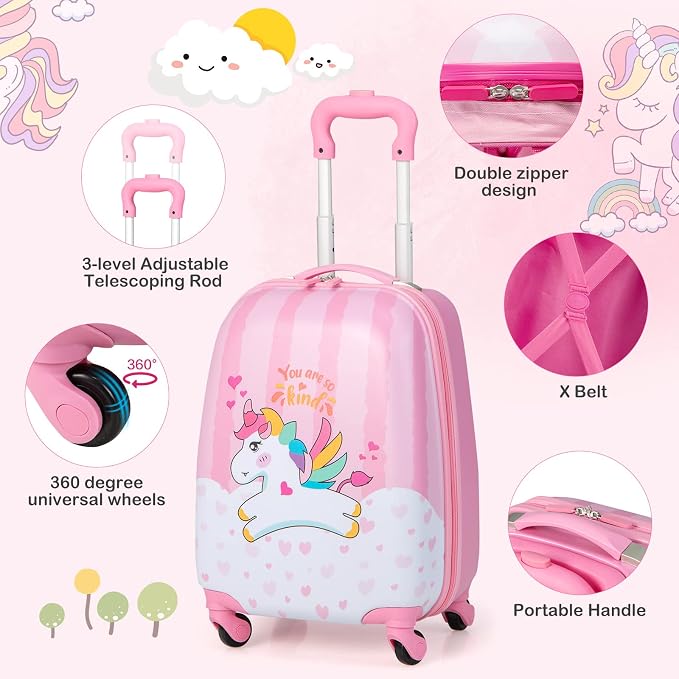 HONEY JOY Kids Luggage, 12" Toddler Backpack & 16" Travel Suitcase with Wheels, Lightweight Toddler Girls Suitcase, Durable ABS Hardshell, 2Pcs Carry On Luggage Set for Boys Girls(White Horse) - Image 6