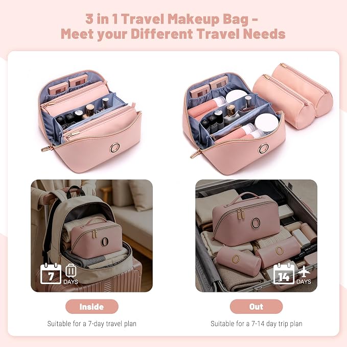 BOYATU Personalized Travel Makeup Bag: 3-in-1 Cosmetic Bag Gift for Women | Initial Make up Bag Organizer - Custom Letters A-Z - Flat Open Portable Toiletry Bag for Birthday Graduation Anniversary - Image 5