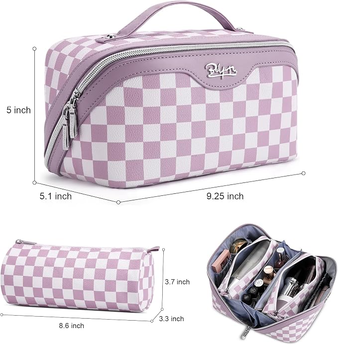 BOYATU Travel Makeup Bag Organizer Cosmetic Bag: 3 Pcs Set Make up Bags for Women with Handle - Waterproof Vegan Leather Toiletry Bag (01-G-Purple) - Image 5