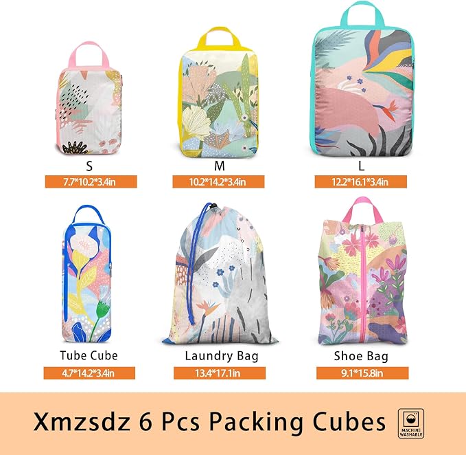 6 Pcs Compression Packing Cubes, Packing Cubes for Travel, Waterproof Luggage Organizer Bags Set, Cute Packaging Cubes for Women Kids Backpack Carry-Ons - Image 2