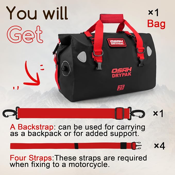 OSAH DRYPAK Waterproof Duffel Bag - Motorcycle Dry Bag Tail Bag with Large Storage Space, Waterproof Luggage Duffle Bags with Outer Mesh Zipper Pocket for Camping, Kayaking, Fishing & Traveling - Image 8