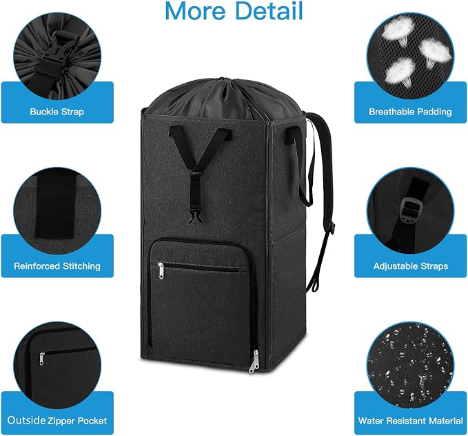 Laundry Backpack Bag, Bukere Extra Large 2 in 1 Laundry Hamper Basket for College Students Dorm Essentials, Adjustable Shoulder Straps, Freestanding Laundry Bag - Image 6