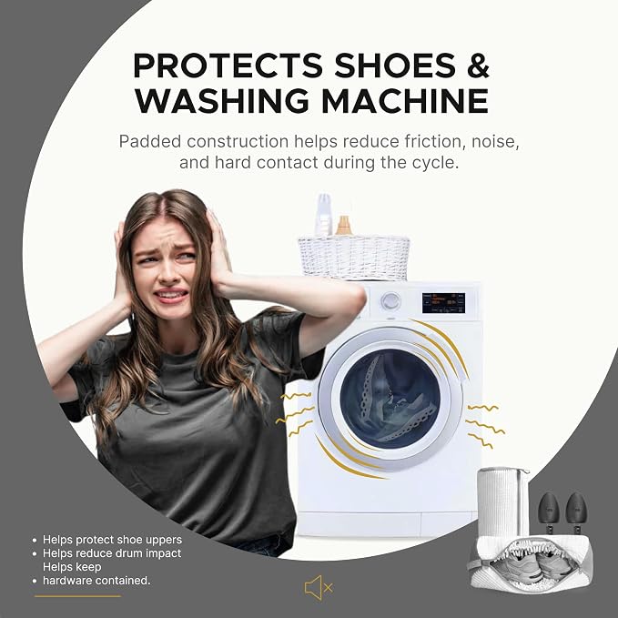 Shoe Washing Machine Bag (2 Pack), Shoe Bag for Washing Machine with Microfiber Scrub Fibers, Self-Locking Zipper Protection, 2 Adjustable Shoe Trees, Sneaker Laundry Bag for Washer and Dryer - Image 3