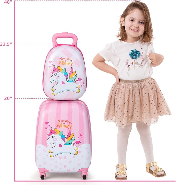 HONEY JOY Kids Luggage, 12" Toddler Backpack & 16" Travel Suitcase with Wheels, Lightweight Toddler Girls Suitcase, Durable ABS Hardshell, 2Pcs Carry On Luggage Set for Boys Girls(White Horse) - Image 8