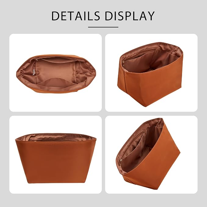 Picotin 22 Bag Insert Premium Nylon, Luxury Smooth Picotin 22 Purse Organizer Insert with Zipper Pockets, Soft Touch Inner Liner for Women's Handbags(PC22, Gold Brown) - Image 8