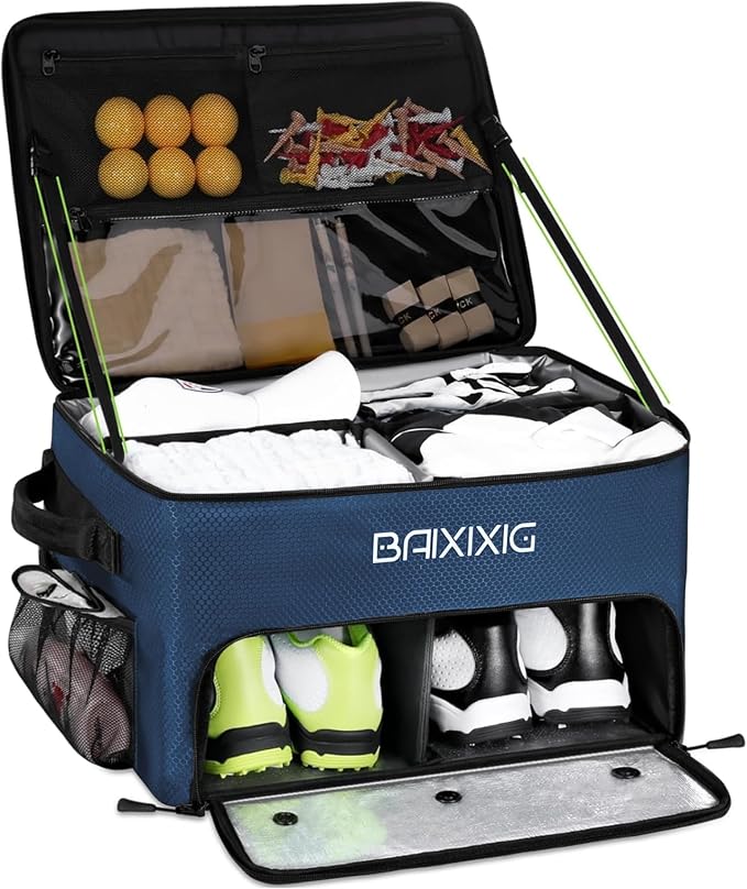 Golf Trunk Organizer, Waterproof Car Golf Locker with Separate Ventilated Compartment for 2 Pair Shoes, Golf Storage for Balls, Tees, Cap, Clothes, Gloves, Accessories, Gifts for Men, Women by BAIXIXIG
