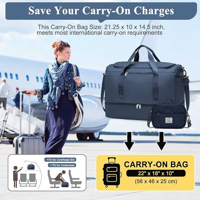 Extra Large Travel Duffle Bag,Carry on Overnight Bag with Shoes Compartment,Weekender Bags for Women for Travel Business Trips Sport Hospital,3 Pcs Set,Dark Blue - Image 2