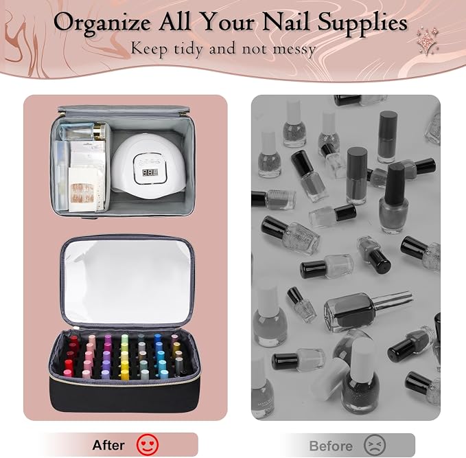 YOREPEK Large Nail Polish Organizer Case Holds 70 Bottles (15ml/0.5 fl.oz) | Nail Tech Organizers and Storage 2 Removable Nail Pouches Fits Nail Supplies, maleta para manicurista profesional - Image 7